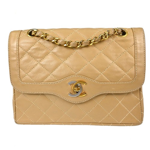 Chanel beige lambskin paris - lambskin,